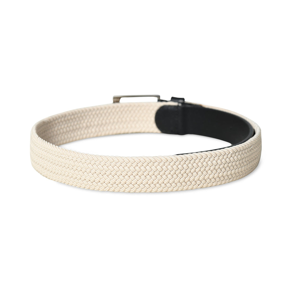 Cream &amp; Black Braided Canvas Leather Belt