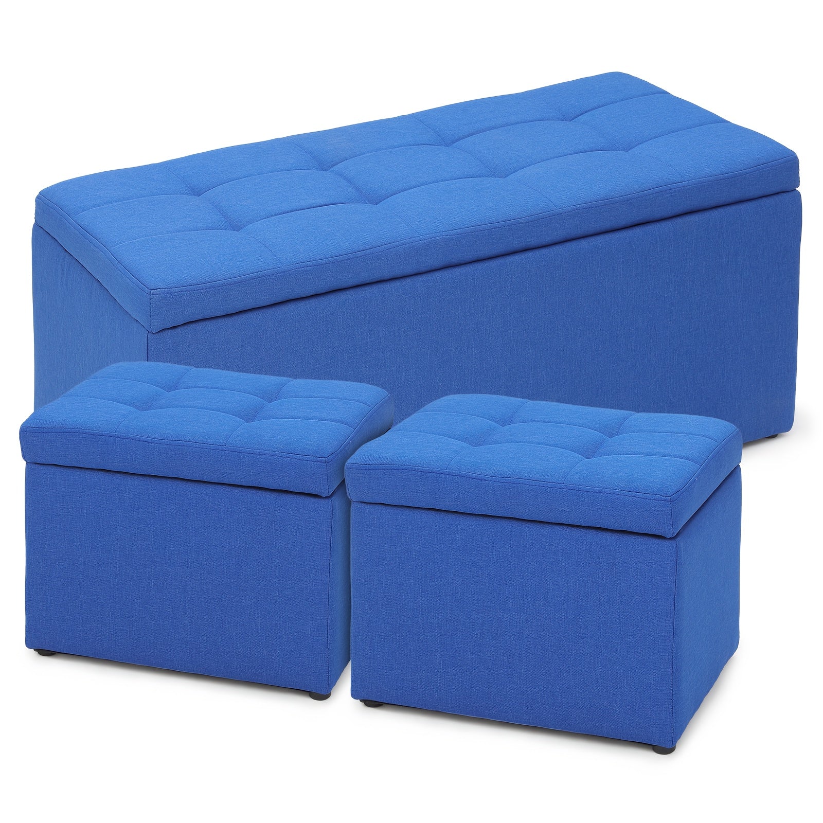 Set of 3 Large Storage Ottoman Bench Set, Combination Ottomans, Tufted Footrest Stool Footstool Bench