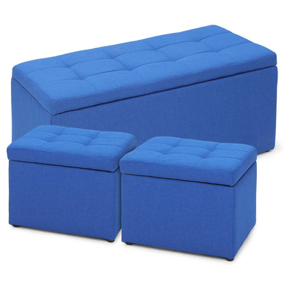 Set of 3 Large Storage Ottoman Bench Set, Combination Ottomans, Tufted Footrest Stool Footstool Bench