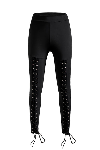 Black Grommet Lace Up Front Leggings