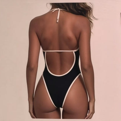 One-piece Swimsuit for Women Sexy Cut-out Back, Solid Color Bikini, Beach Swimwear