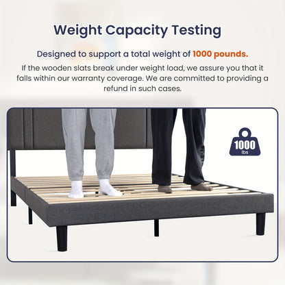 Platform Bed Frame With Adjustable Headboard, Heavy Duty Metal Frame And Wooden Slats Support
