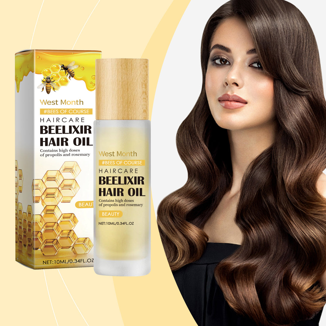 West&amp;Month Honey Hair Care Essential Oil, Honey Rosemary Repair Dry Hair End Moisture Nourishing Oil