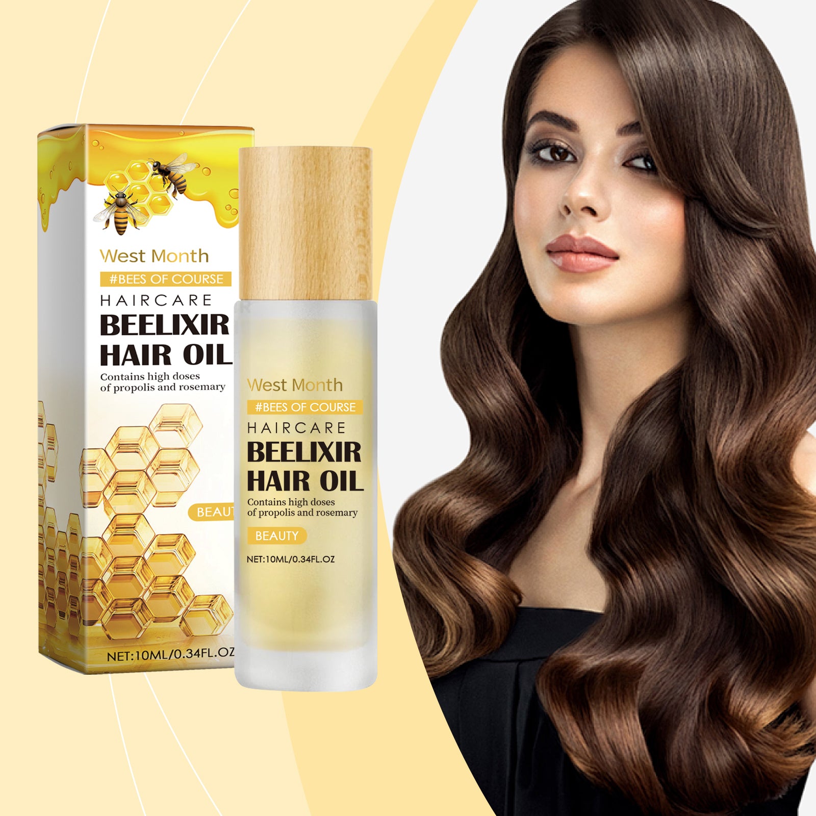 West&amp;Month Honey Hair Care Essential Oil, Honey Rosemary Repair Dry Hair End Moisture Nourishing Oil