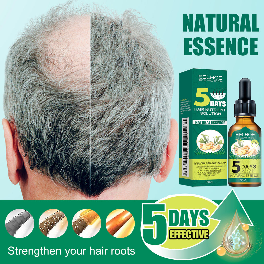 EELHOE Ginger Hair Essential Oil Moisturizes And Softens Hair And Repairs Frizzy Damaged Hair