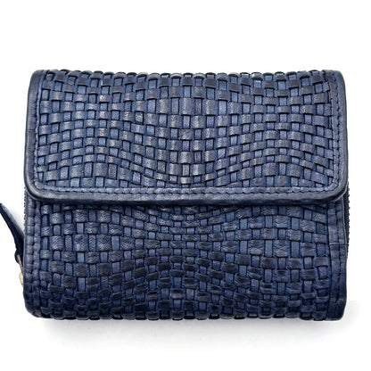 Selenia Washed Cow Leather Woven Wallet - Made In Italy