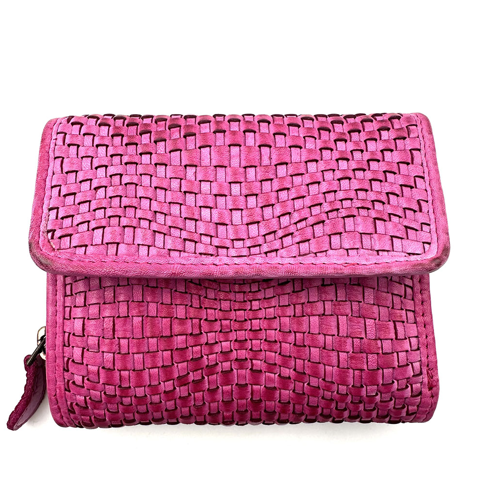 Selenia Washed Cow Leather Woven Wallet - Made In Italy