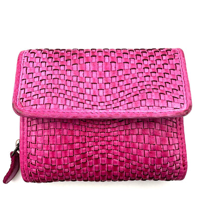 Selenia Washed Cow Leather Woven Wallet - Made In Italy