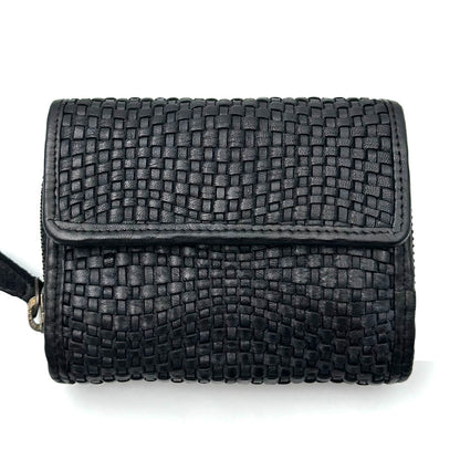 Selenia Washed Cow Leather Woven Wallet - Made In Italy