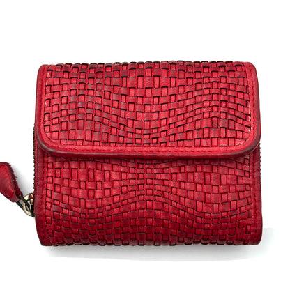 Selenia Washed Cow Leather Woven Wallet - Made In Italy