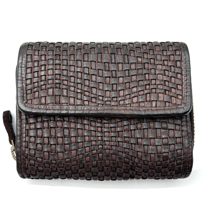 Selenia Washed Cow Leather Woven Wallet - Made In Italy