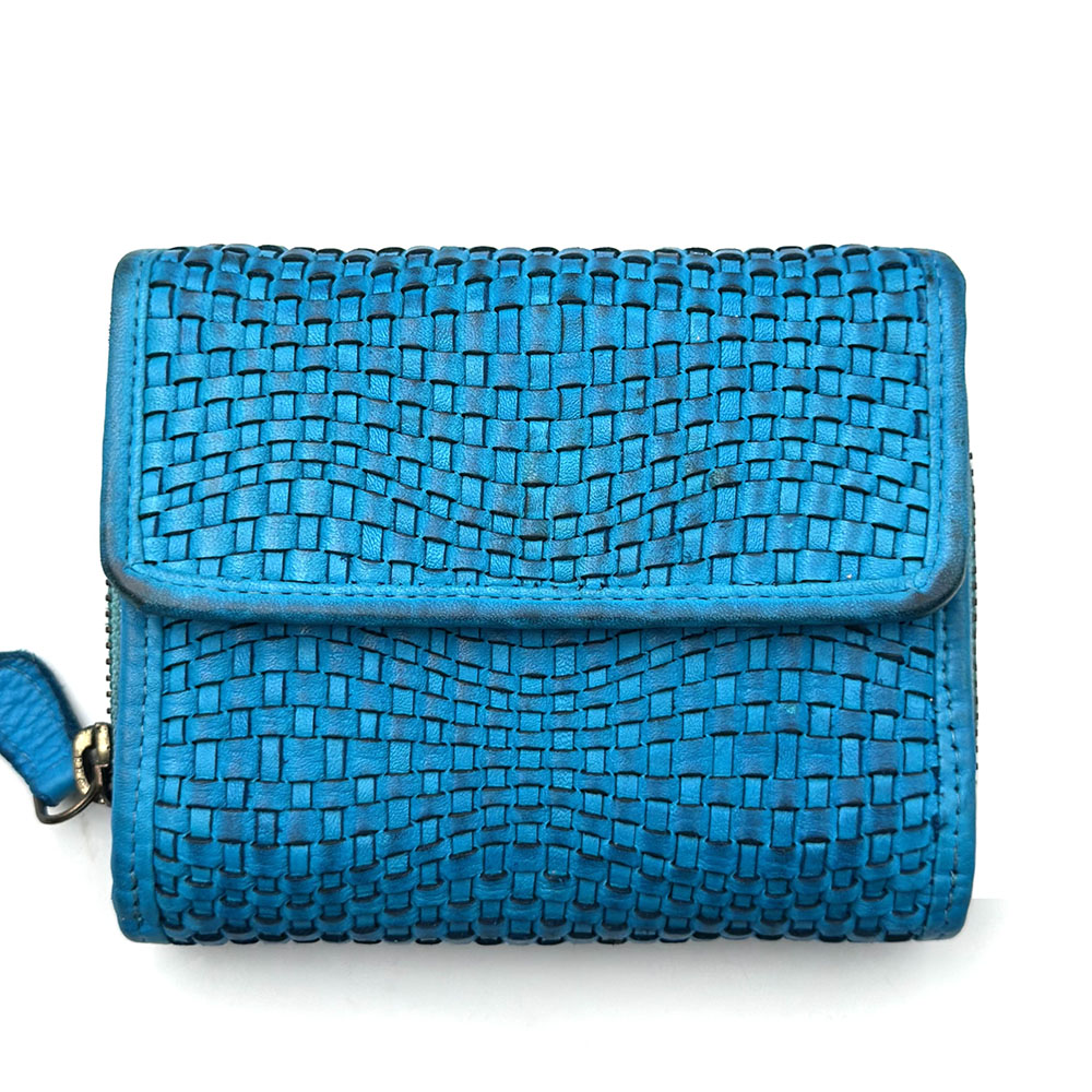 Selenia Washed Cow Leather Woven Wallet - Made In Italy