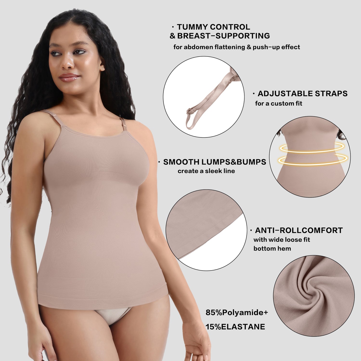Large Size Bust Compression Shapewear Tummy Control Strapless Body Shaper Camisole Base Layer
