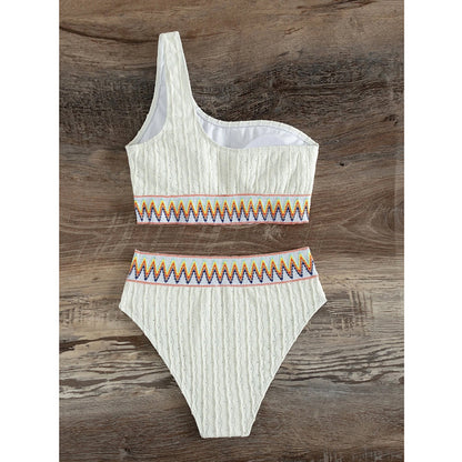 White single shoulder split swimsuit