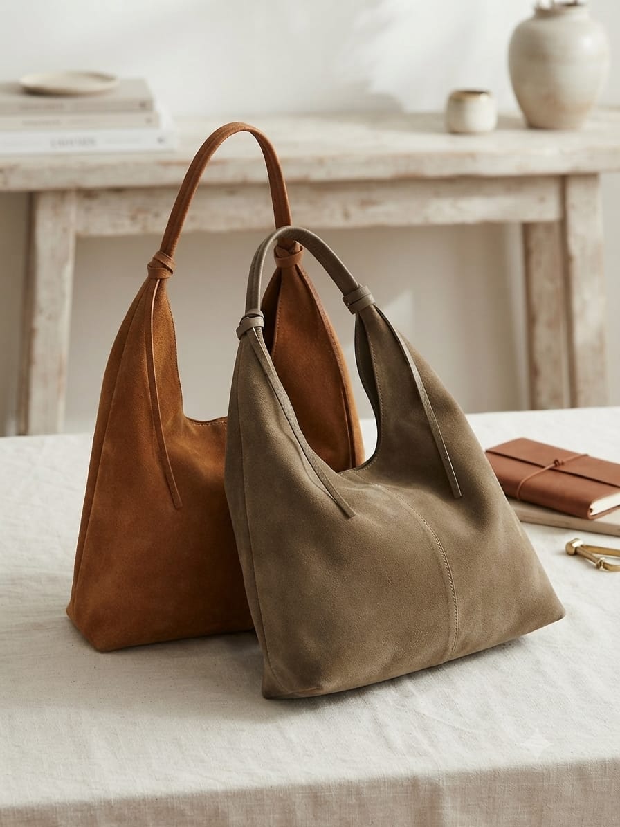 Petra Large Suede Shoulder Bag - Made In Italy