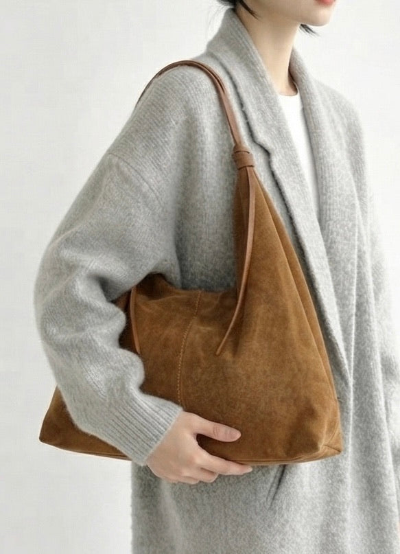 Petra Large Suede Shoulder Bag - Made In Italy