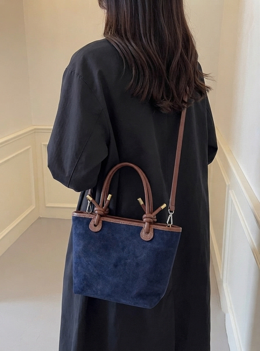 Aurelia Italian Suede Knot Handle Tote Bag - Made In Italy