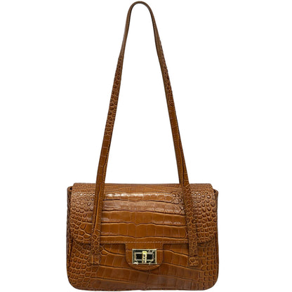 Claribel Croc Embossed Leather Shoulder Bag - Made In Italy