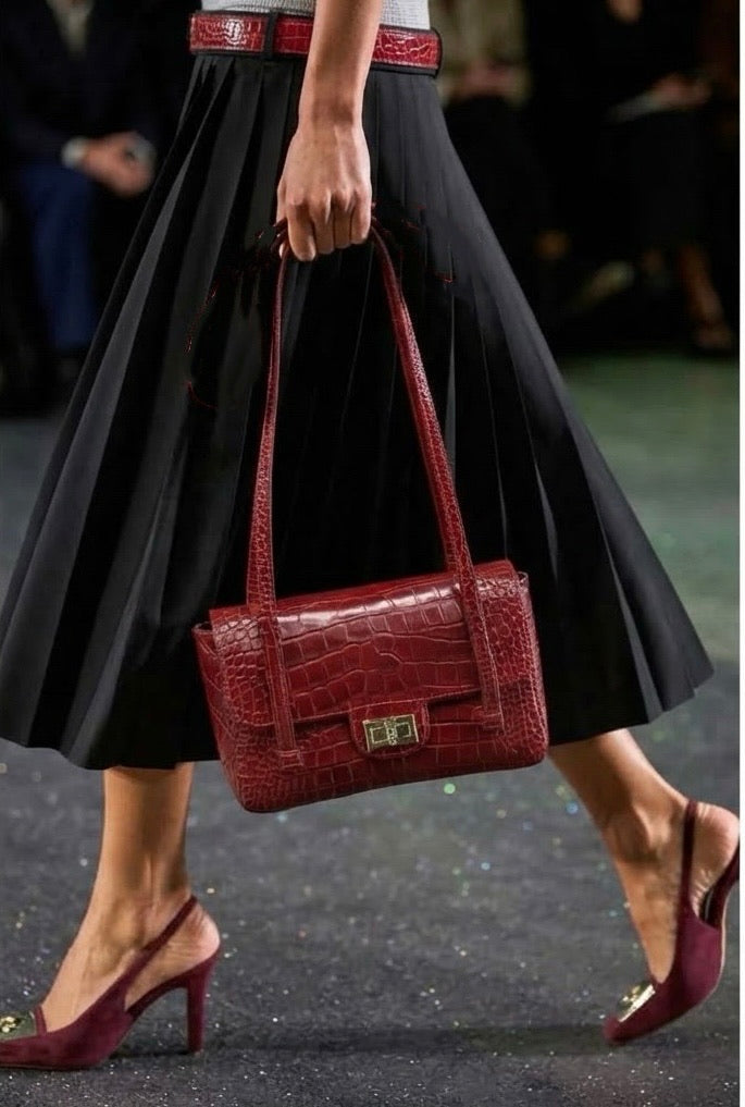 Claribel Croc Embossed Leather Shoulder Bag - Made In Italy