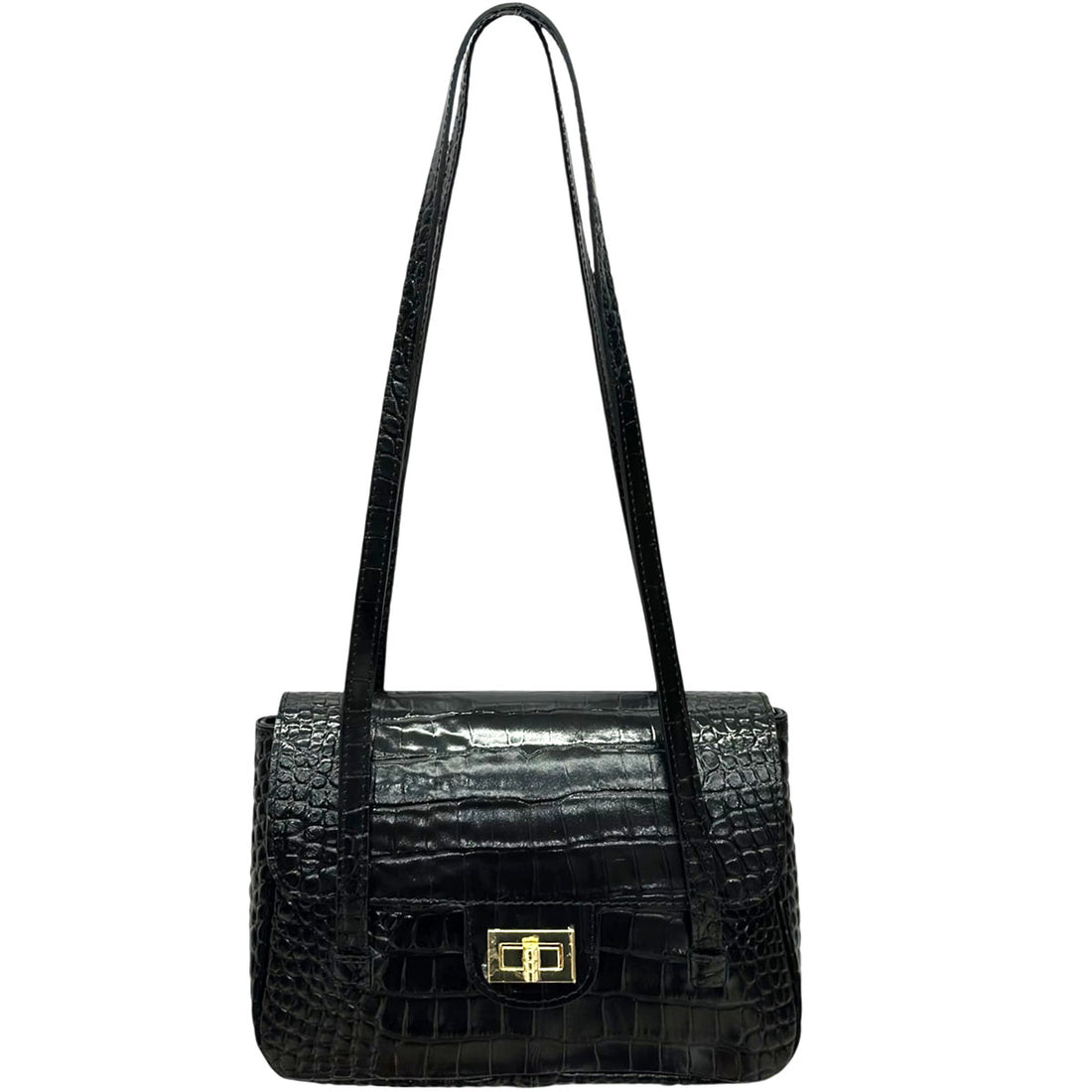 Claribel Croc Embossed Leather Shoulder Bag - Made In Italy