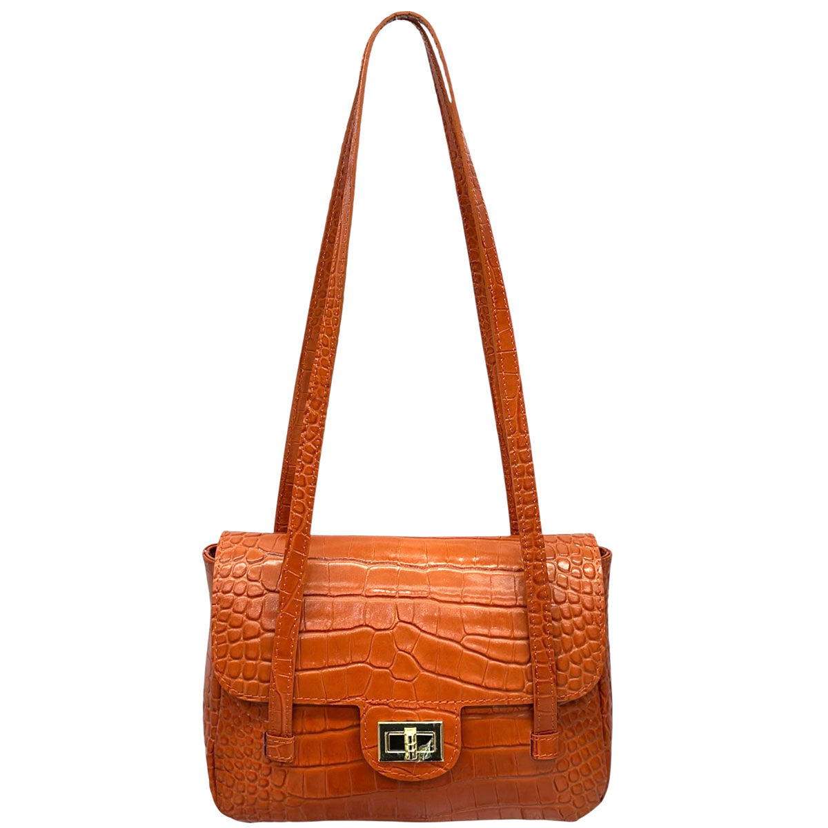 Claribel Croc Embossed Leather Shoulder Bag - Made In Italy