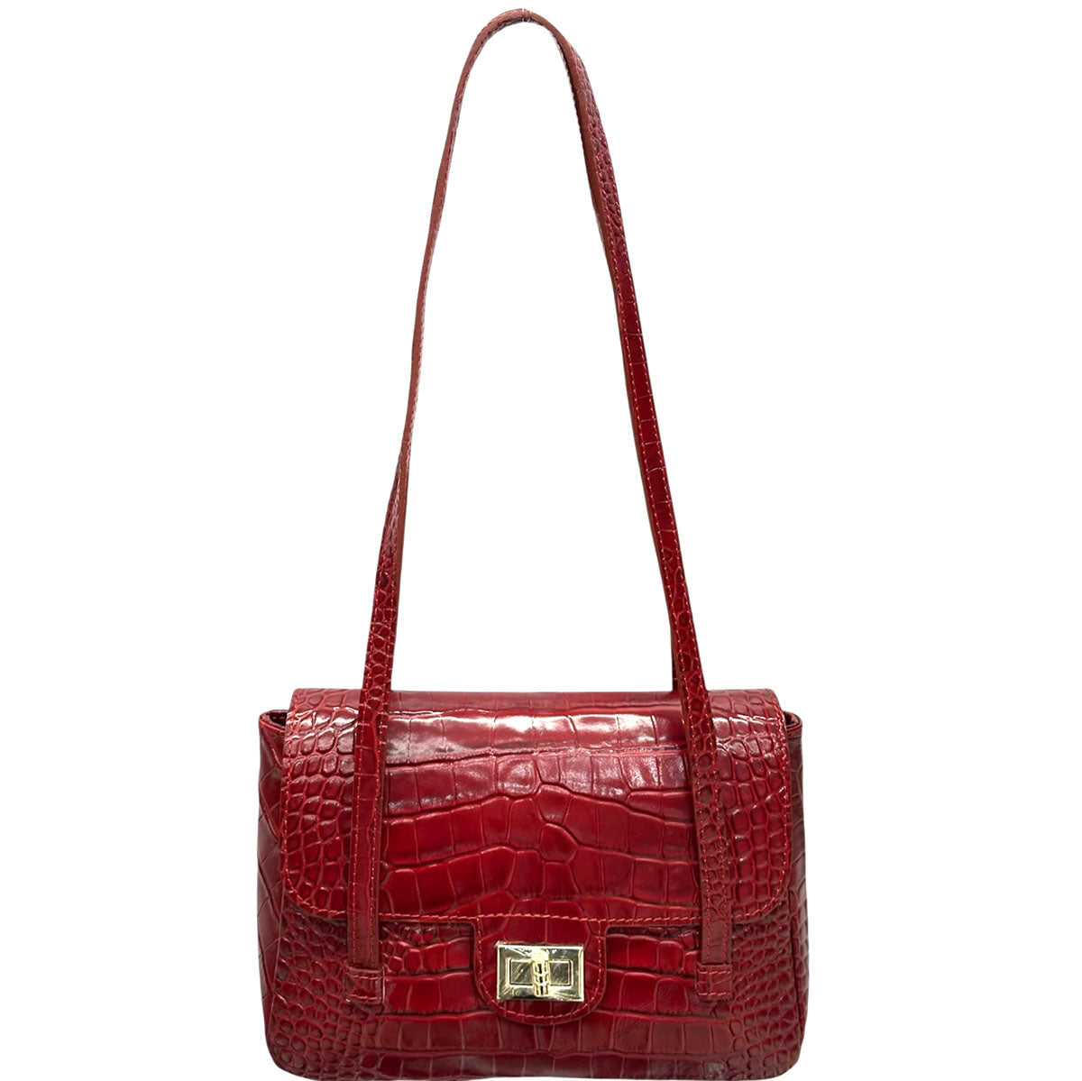 Claribel Croc Embossed Leather Shoulder Bag - Made In Italy