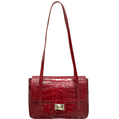 Claribel Croc Embossed Leather Shoulder Bag - Made In Italy