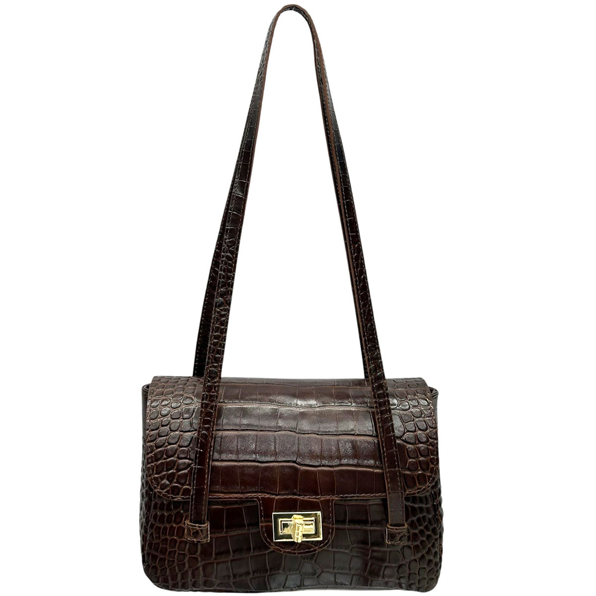 Claribel Croc Embossed Leather Shoulder Bag - Made In Italy