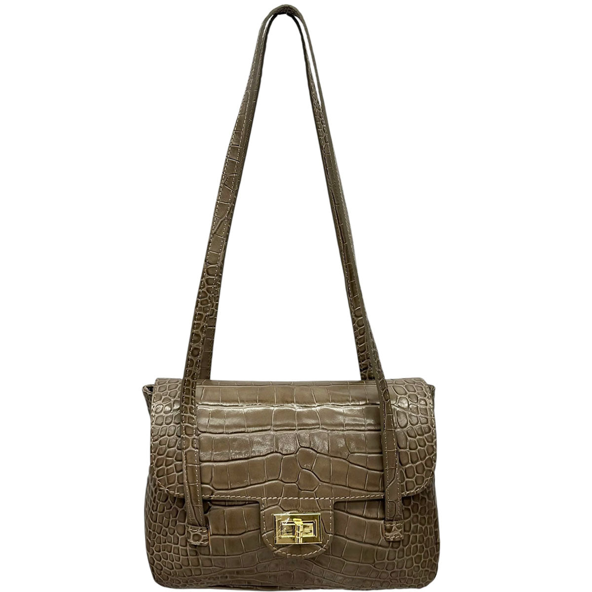Claribel Croc Embossed Leather Shoulder Bag - Made In Italy