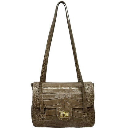 Claribel Croc Embossed Leather Shoulder Bag - Made In Italy