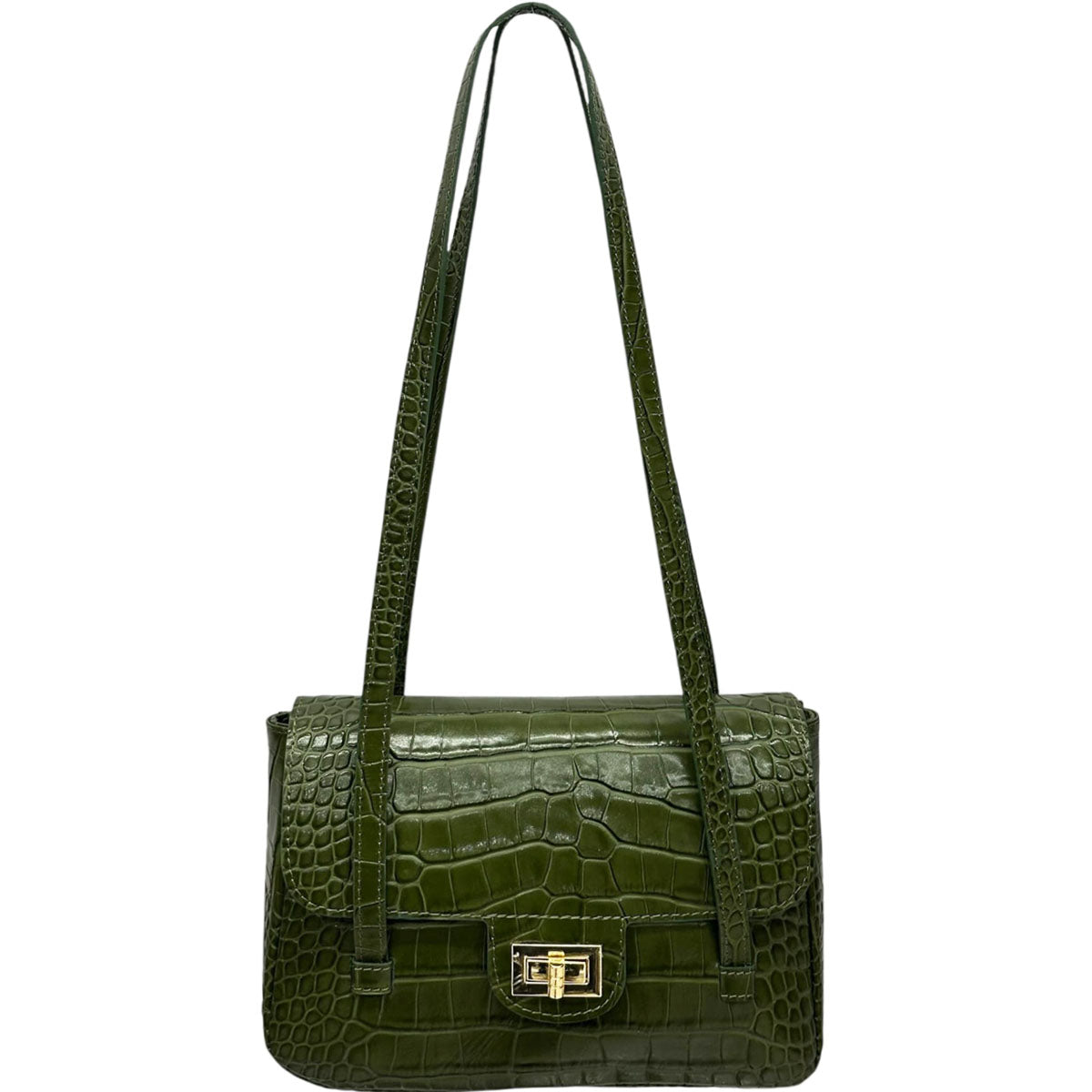 Claribel Croc Embossed Leather Shoulder Bag - Made In Italy