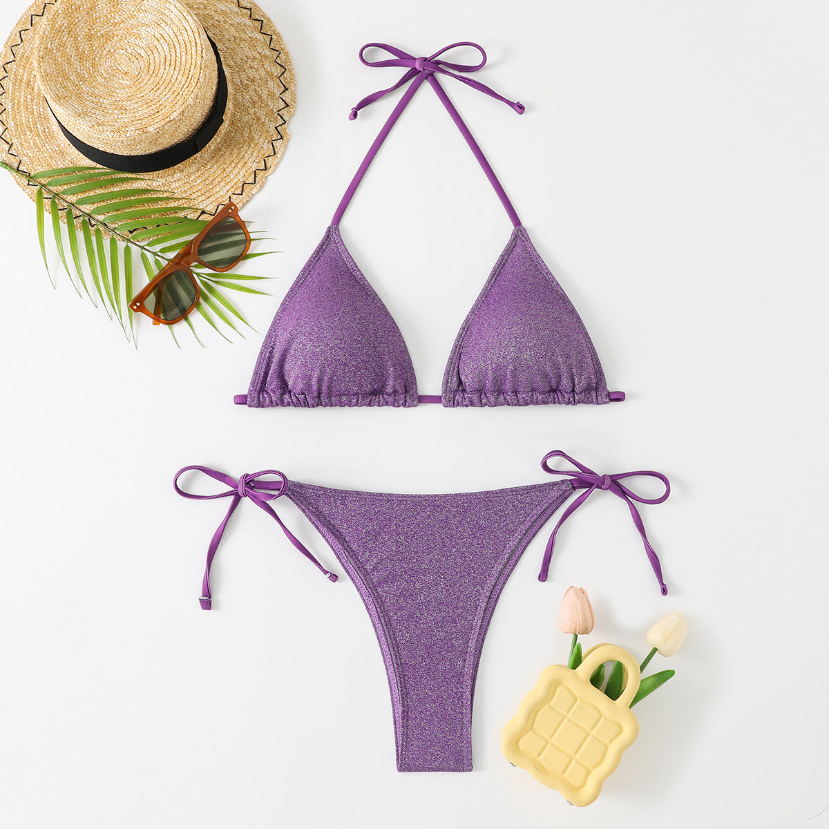 Triangle solid color split bikini