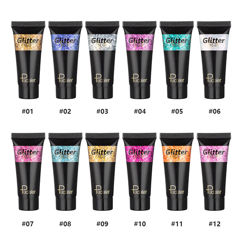 Makeup Pudaier monochrome glitter eyeshadow stage makeup face body glitter 12 color liquid eyeshadow