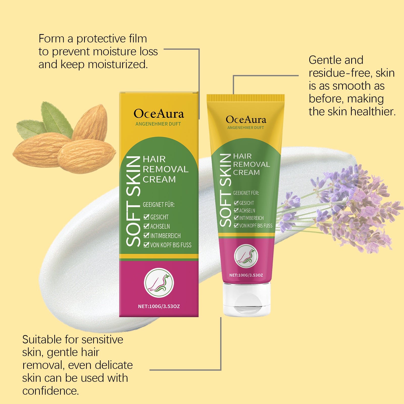 OceAura Gentle And Soothing Hair Removal Cream, Gently Cleanses Various Skin Types And Is Suitable For Refreshing, Smooth And Fine Hair Removal Cream