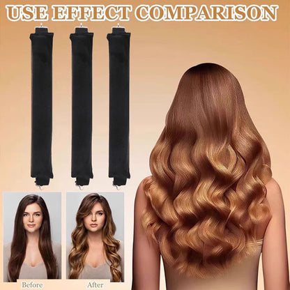 Curling Iron with 3 Rubber Clips 3cm No-Heat Curler Big Wave Hair Styling Tool Sleep