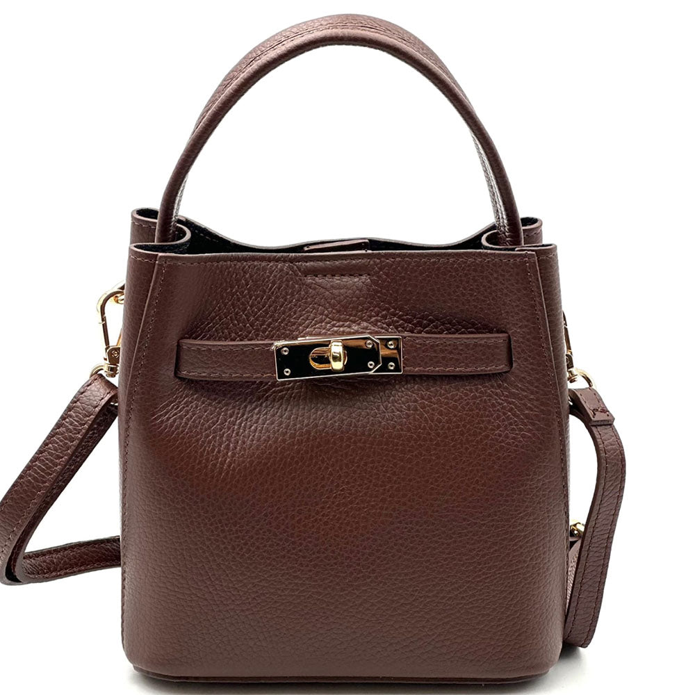 Nives Italian Leather Top Handle Bag - Made In Italy