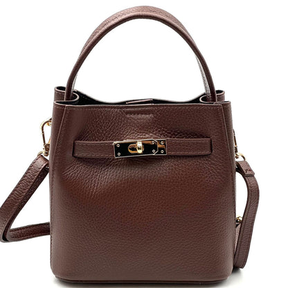 Nives Italian Leather Top Handle Bag - Made In Italy