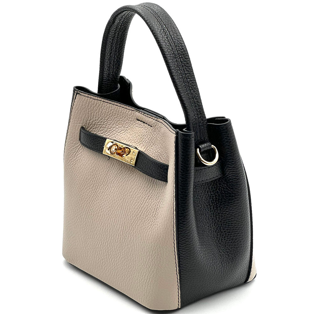 Nives Italian Leather Top Handle Bag - Made In Italy
