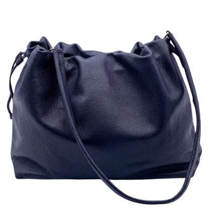 Luciana Cow Leather Drawstring Shoulder Bag - Made In Italy