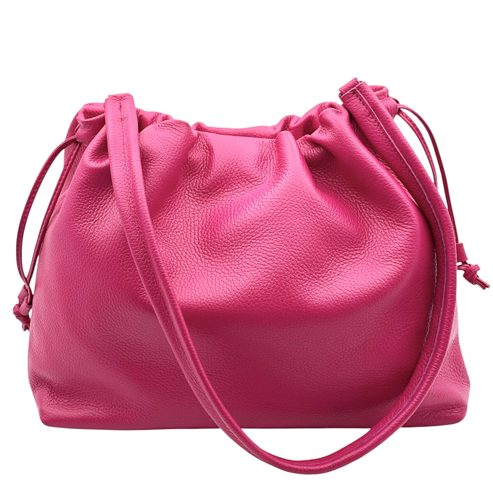 Luciana Cow Leather Drawstring Shoulder Bag - Made In Italy