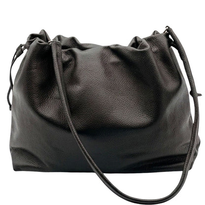 Luciana Cow Leather Drawstring Shoulder Bag - Made In Italy