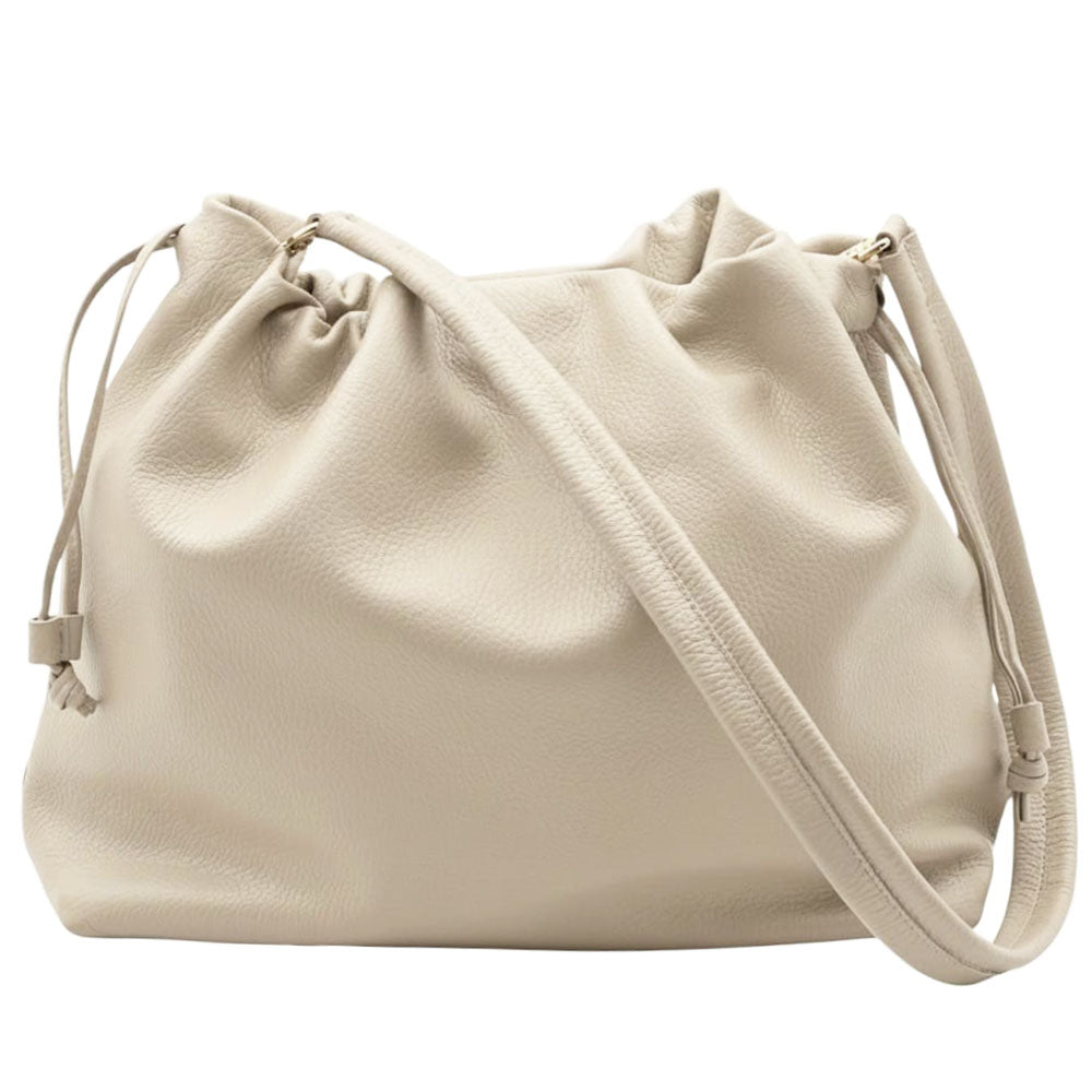 Luciana Cow Leather Drawstring Shoulder Bag - Made In Italy