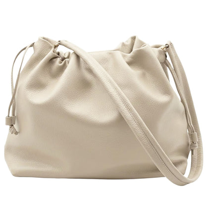 Luciana Cow Leather Drawstring Shoulder Bag - Made In Italy