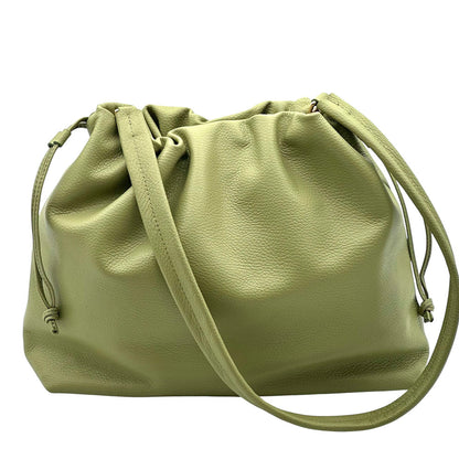 Luciana Cow Leather Drawstring Shoulder Bag - Made In Italy
