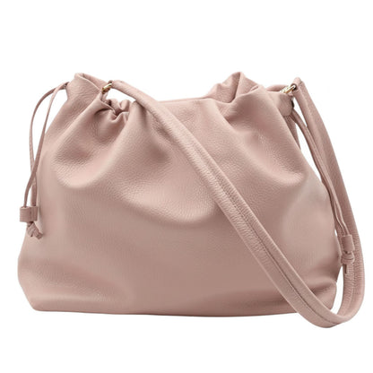 Luciana Cow Leather Drawstring Shoulder Bag - Made In Italy