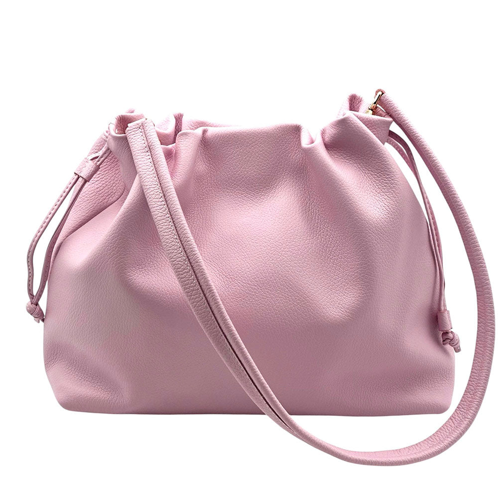 Luciana Cow Leather Drawstring Shoulder Bag - Made In Italy
