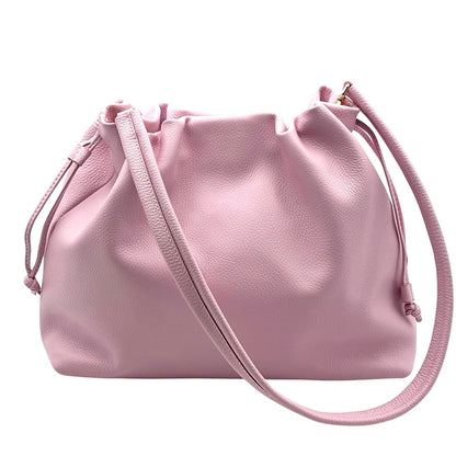 Luciana Cow Leather Drawstring Shoulder Bag - Made In Italy