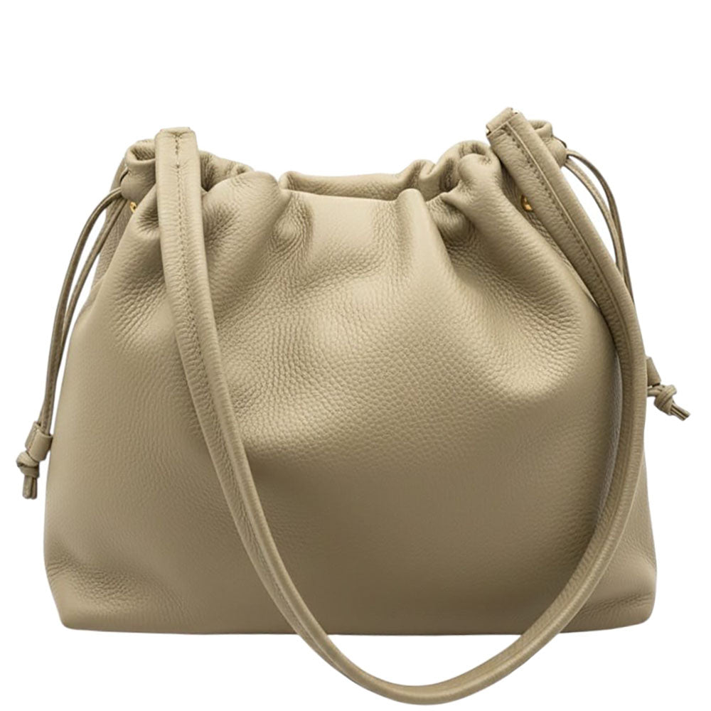 Luciana Cow Leather Drawstring Shoulder Bag - Made In Italy