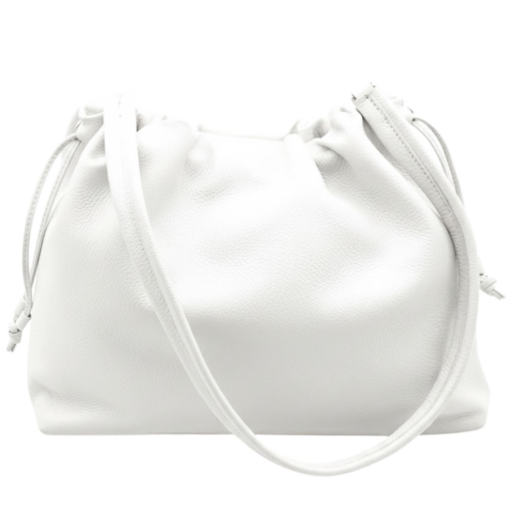 Luciana Cow Leather Drawstring Shoulder Bag - Made In Italy