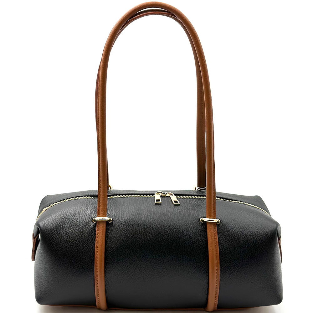 Virelia Italian Cow Leather Cylindrical Shoulder Bag - Made In Italy